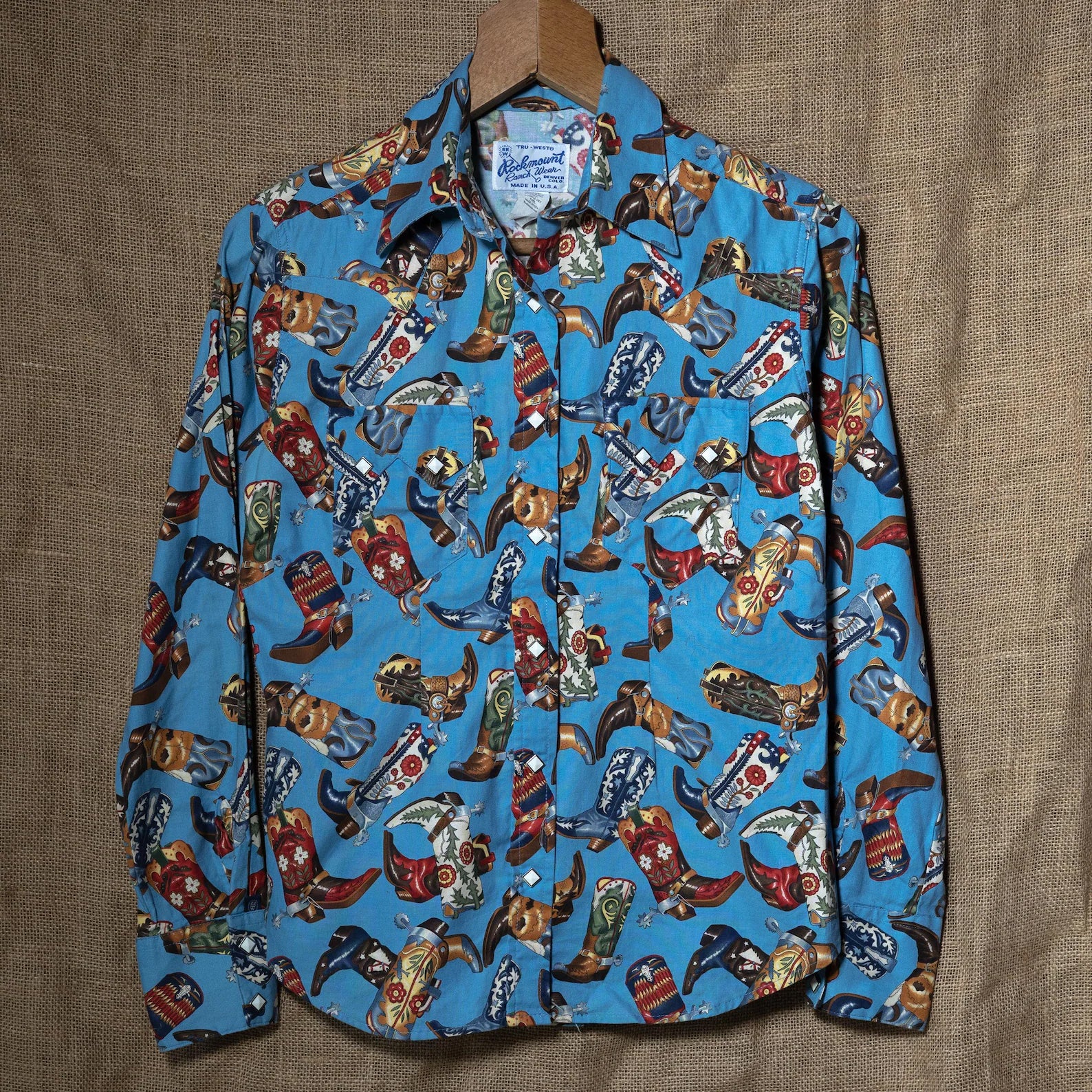 Rockmount Ranchwear Women's Blue Cowboy Boot Shirt L