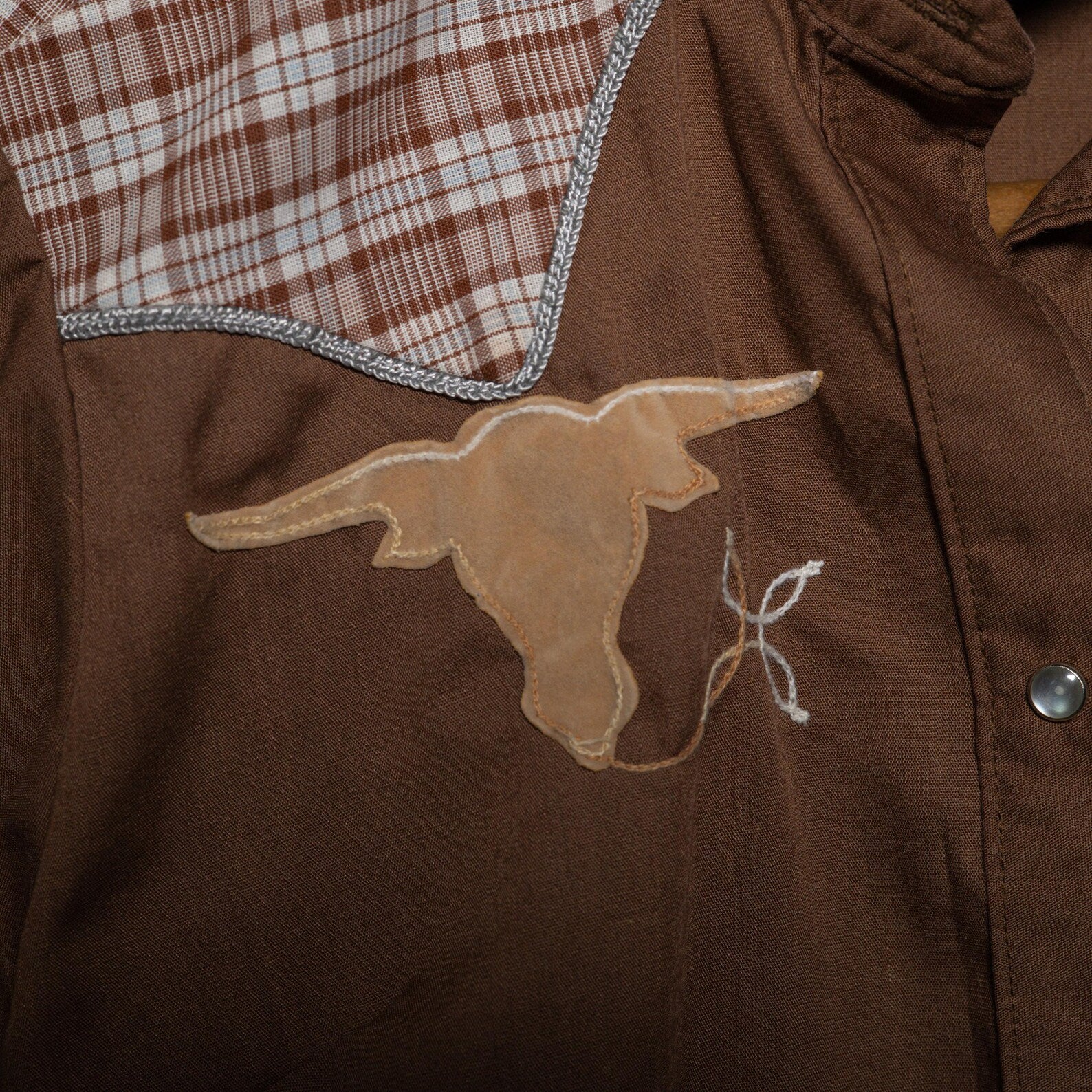 1970s Vintage Rockmount Ranchwear Brown Western Shirt With Bull Detail