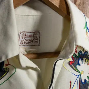1950s Vitage H bar C California Ranchwear Cream Embroidered Western Shirt